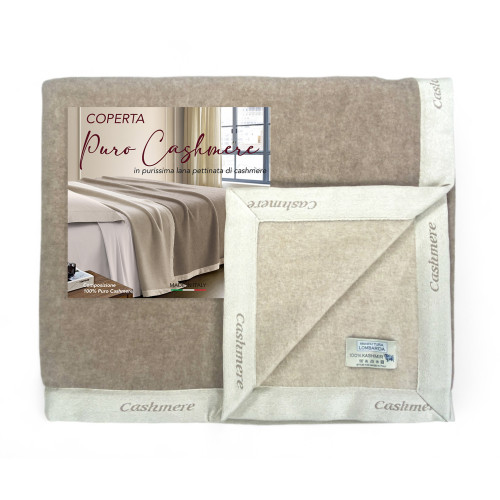 Coperta in Puro Cashmere Pettinato - Bicolore Grigio Beige Made in Italy