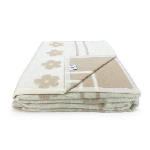 Coperta Bicolor Fiore in Lana Vergine Marchiata – Made in Italy, Doppia Faccia Nocciola