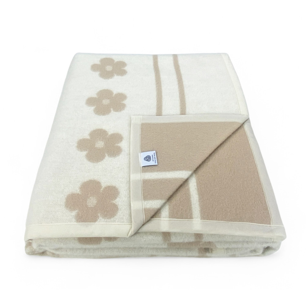 Zweifarbige Blumendecke aus Markenschurwolle – Made in Italy, doppelseitige Haselnuss