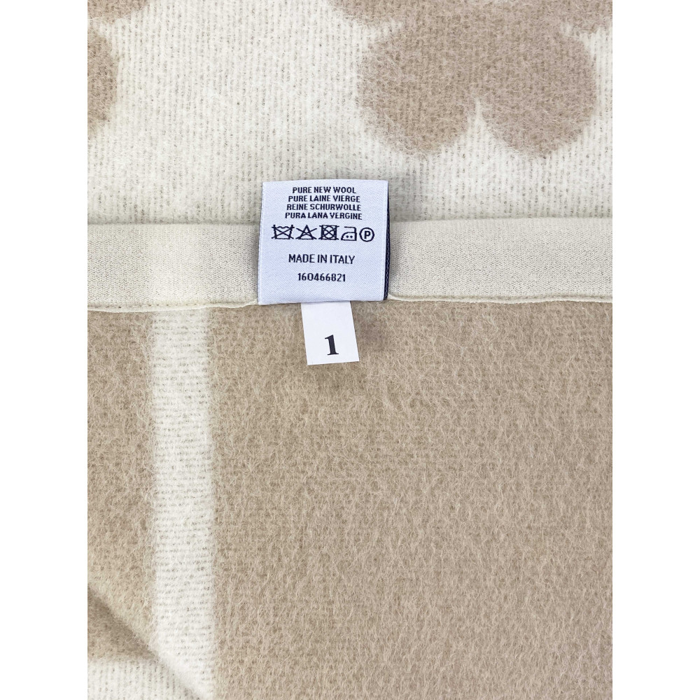 Coperta Bicolor Fiore in Lana Vergine Marchiata – Made in Italy, Doppia Faccia Nocciola