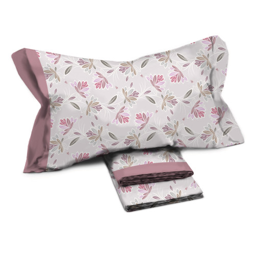 Juego de cama doble de puro algodón "Elly" diseño moderno rosa