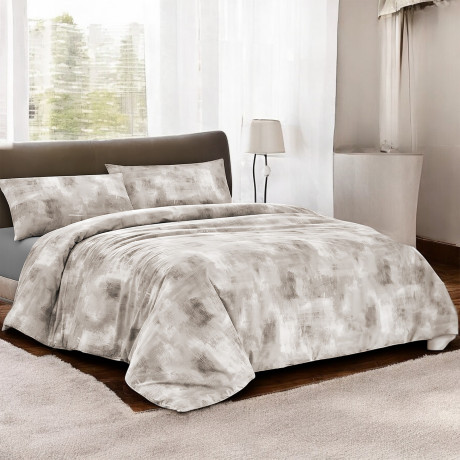 Beige Sleep Time Cotton Duvet Cover Made in Italy, Abstract Design