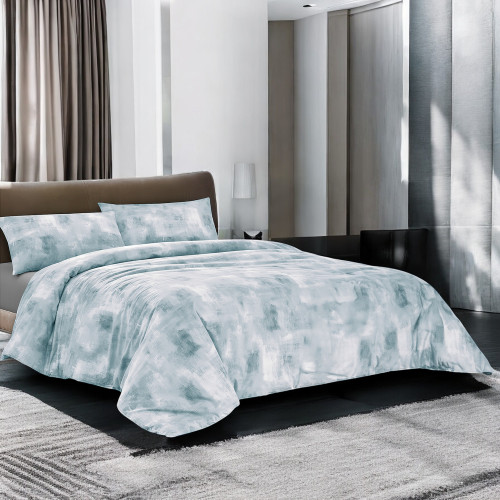 Hellblauer Bettbezug aus Sleep Time Baumwolle Made in Italy, abstraktes Design