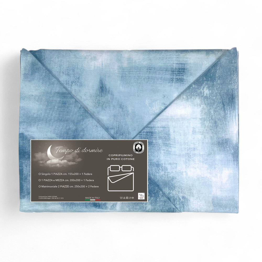 Copripiumino in Cotone Tempo di Dormire Azzurro Made in Italy, Design Astratto