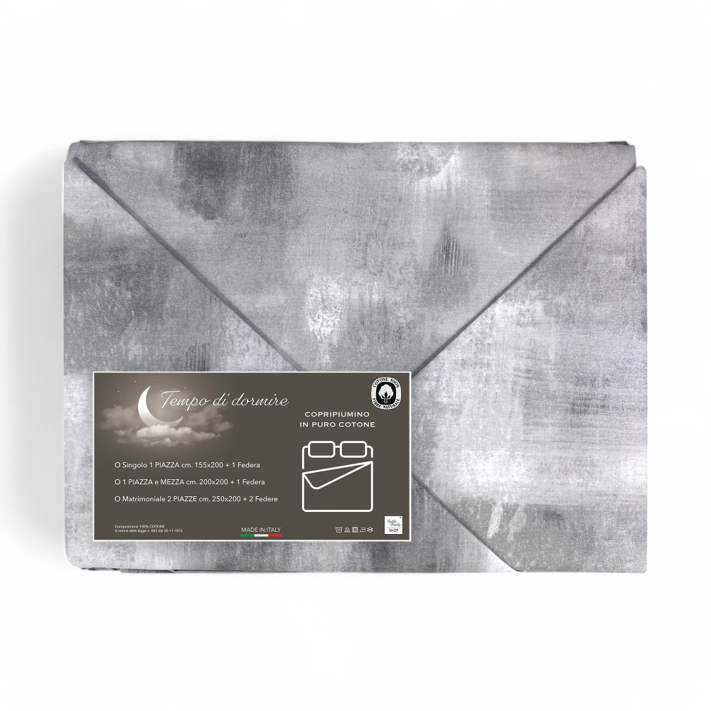 Copripiumino in Cotone Tempo di Dormire Grigio Made in Italy, Design Astratto