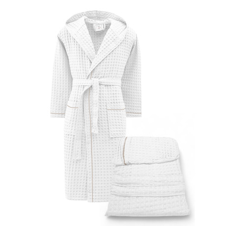 Accappatoio in Cotone con Cappuccio BEEApone Bianco, Nido d’Ape
