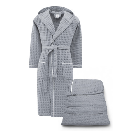 Baumwollbademantel mit Kapuze BEEApone Hellgrau, Wabe