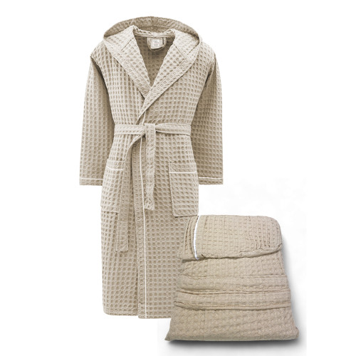 Albornoz de Algodón Beige con Capucha BEEApone, Unisex Panal