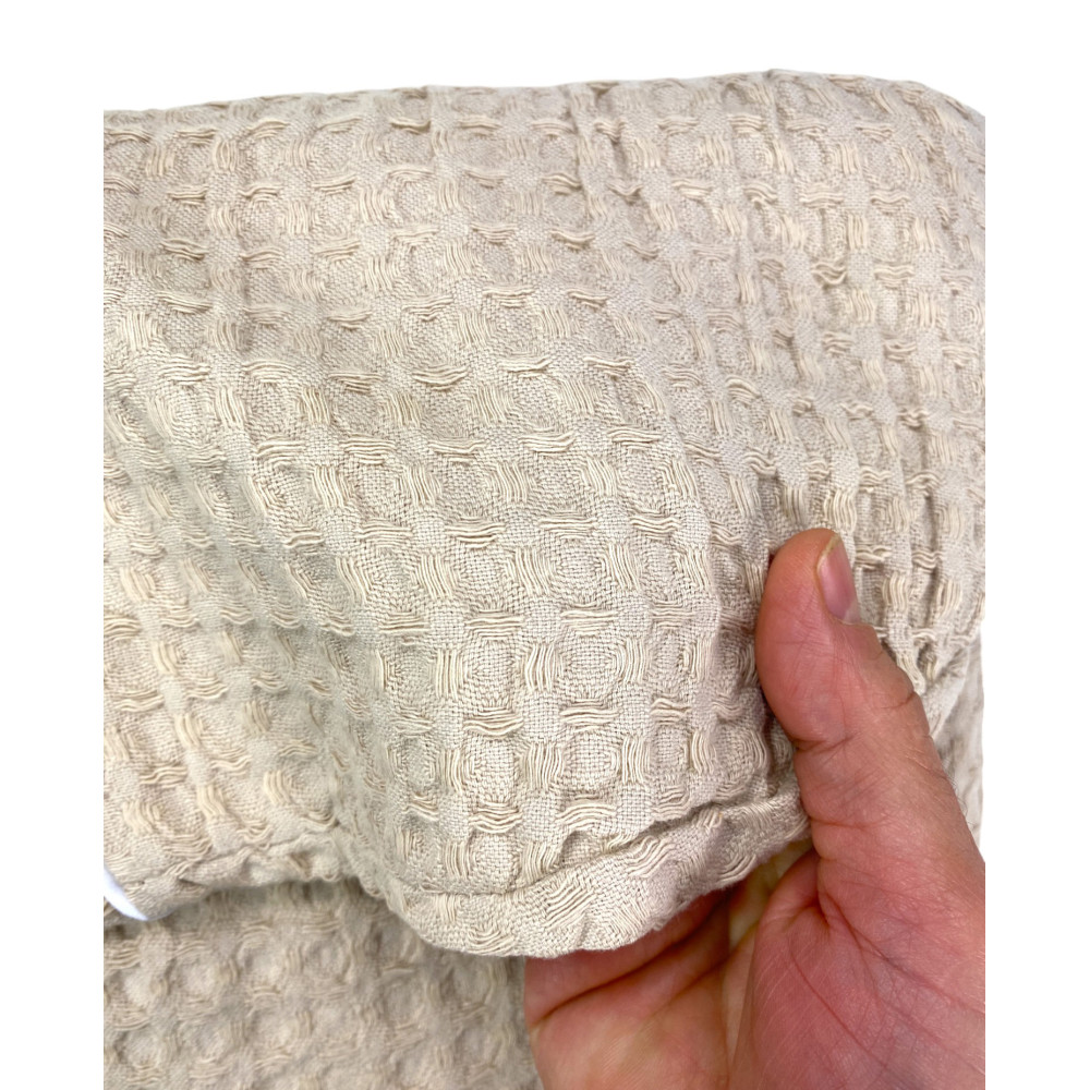 Beige Cotton Bathrobe with Hood BEEApone, Unisex Honeycomb