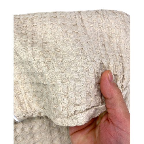 Beige Cotton Bathrobe with Hood BEEApone, Unisex Honeycomb