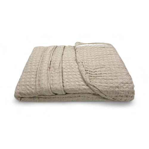 Beige Cotton Bathrobe with Hood BEEApone, Unisex Honeycomb