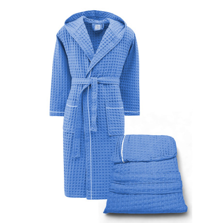 Accappatoio in Cotone con Cappuccio Azzurro BEEApone, Nido d’Ape Unisex