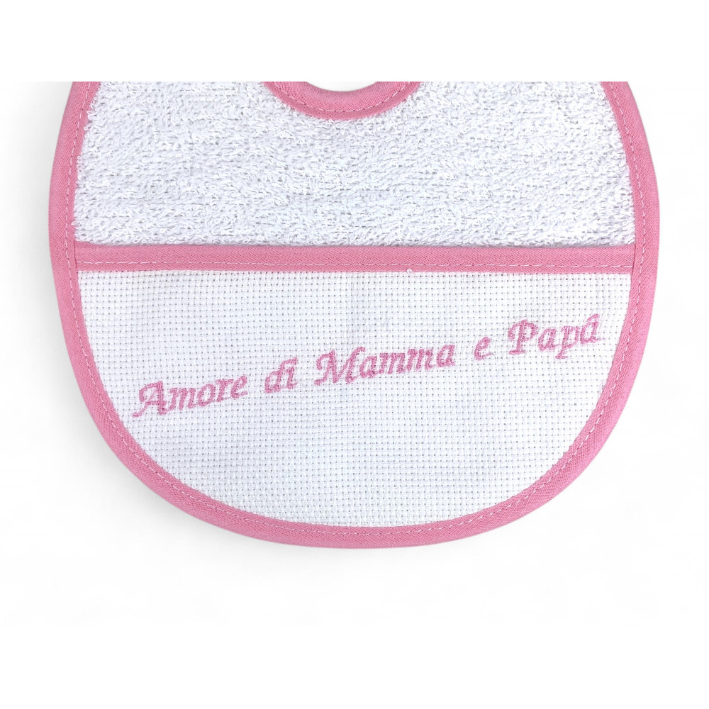 Set de 3 Baberos Bordados "Amore di Mamma e Papà", 100% Algodón Hipoalergénico, Made in Italy 18x18 cm