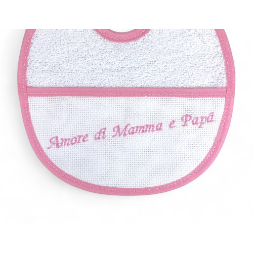 Set de 3 Baberos Bordados "Amore di Mamma e Papà", 100% Algodón Hipoalergénico, Made in Italy 18x18 cm