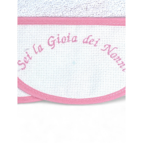 Set de 3 Baberos de Bebé bordados "Eres la alegría de los abuelos", 100% Algodón Hipoalergénico, Made in Italy 18x18 cm