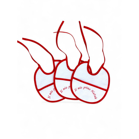 Set de 3 baberos rojos bordados "Mi primera Navidad", Made in Italy