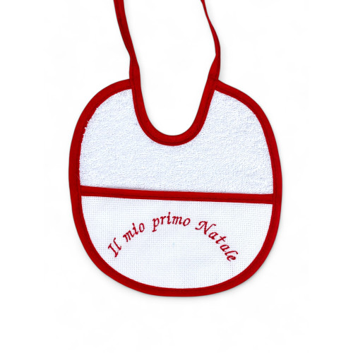 Set de 3 baberos rojos bordados "Mi primera Navidad", Made in Italy