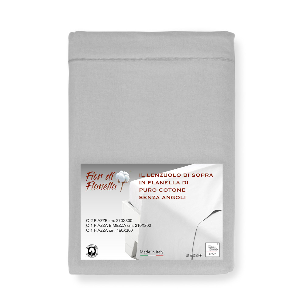 Lenzuolo Sopra in Flanella Senza Angoli Grigio | Made in Italy