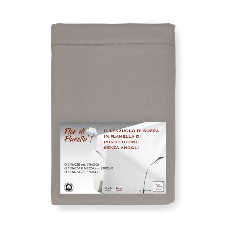 Feuille supérieure en flanelle sans coins taupe | Fabriqué en Italie