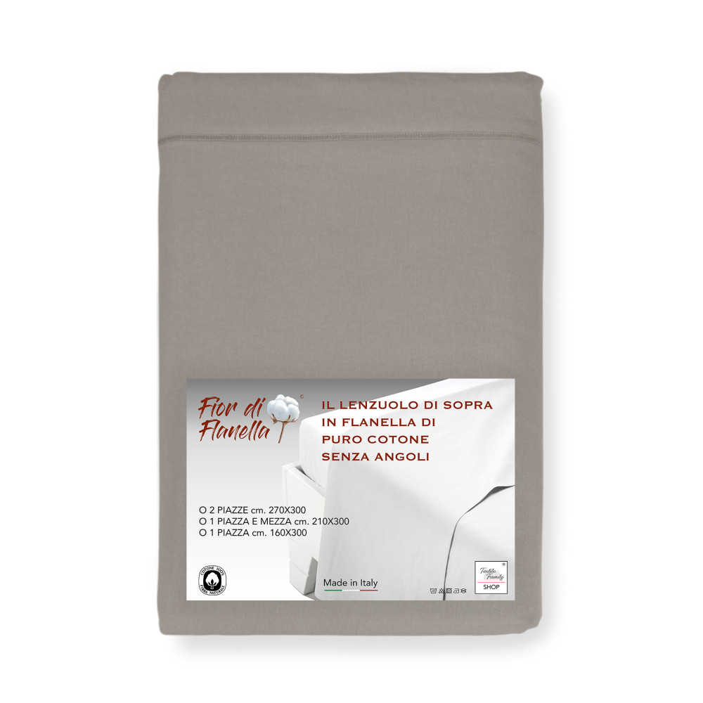 Feuille supérieure en flanelle sans coins taupe | Fabriqué en Italie