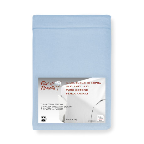 FEUILLE SUPÉRIEURE EN FLANELLE INCLINÉE BLEU CLAIR | Fabriqué en Italie