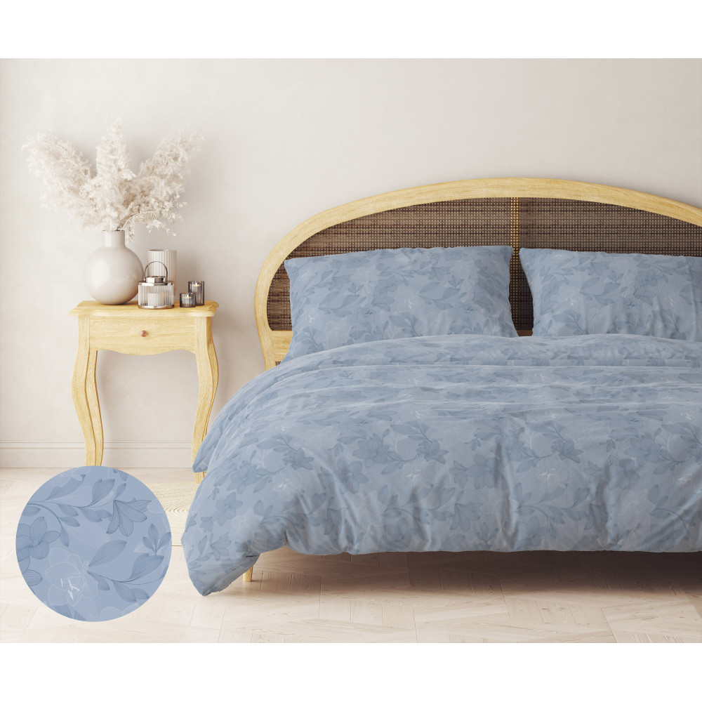 Funda Nórdica Doble Franela 250x200 cm "Sleeping Time" - Flor Azul Claro