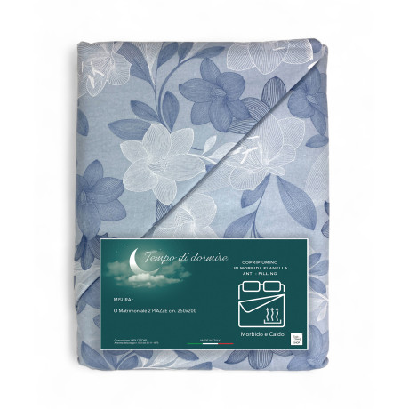 Copripiumino Matrimoniale Flanella 250x200 cm "Tempo di Dormire" - Fiore Azzurro 2