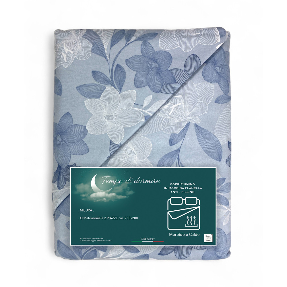 Funda Nórdica Doble Franela 250x200 cm "Sleeping Time" - Flor Azul Claro