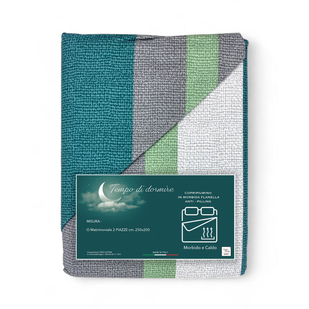 Flannel Double Duvet Cover 250x200 cm "Sleeping Time" - Green Fern