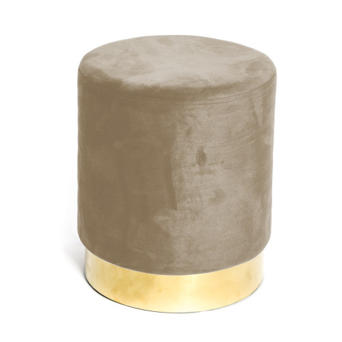 Pouf Poggiapiedi Velvet in Velluto Tortora con Base Dorata | Ø32xH40 cm, Elegante e Resistente