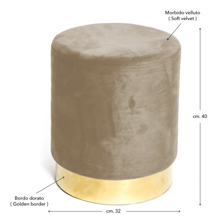 Puf Reposapiés de Terciopelo en Terciopelo Gris Tórtola con Base Dorada | Ø32xH40 cm, Elegante y Resistente 2