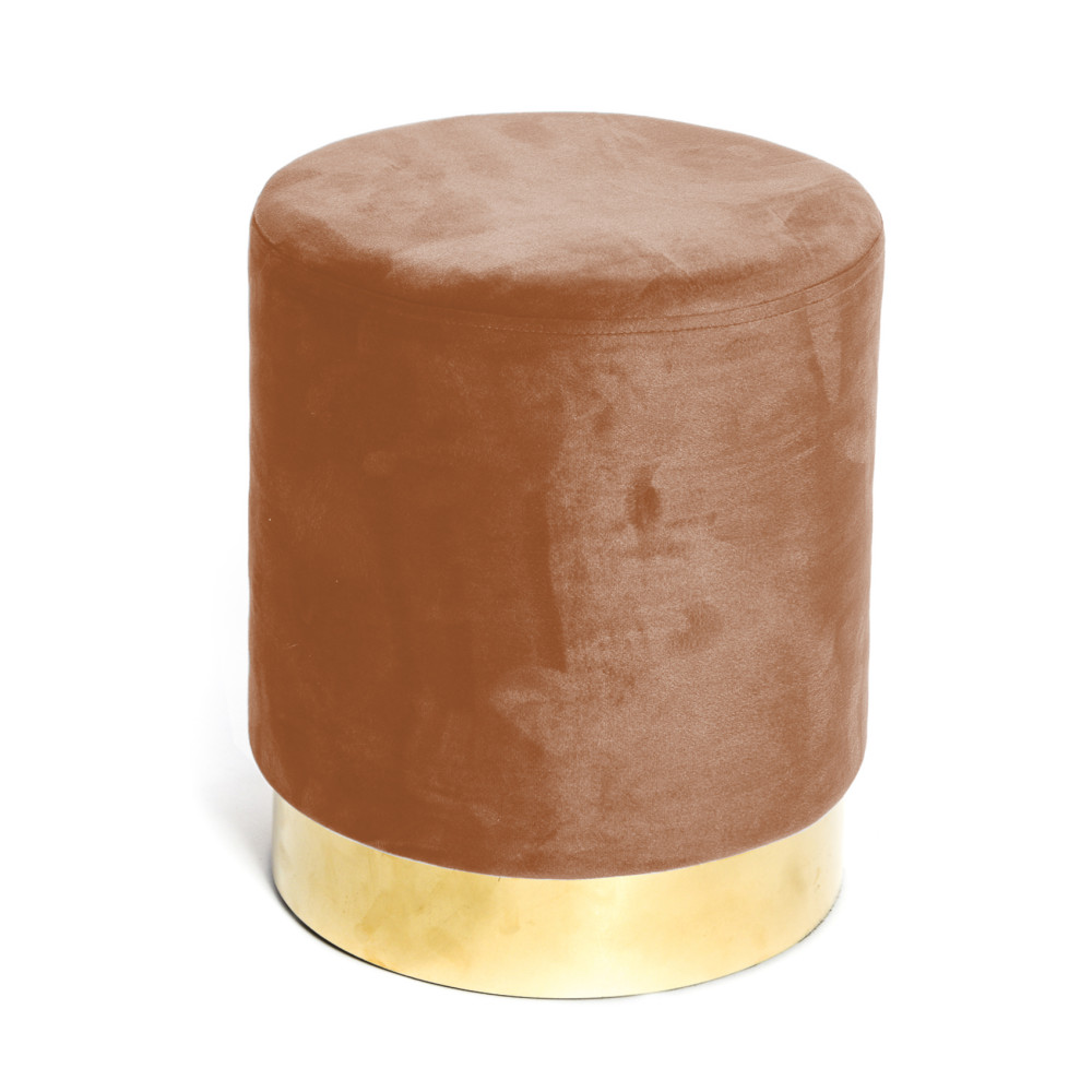 Velvet Footstool Pouf in Rust Velvet with Golden Base | Ø32xH40 cm, Elegant and Resistant