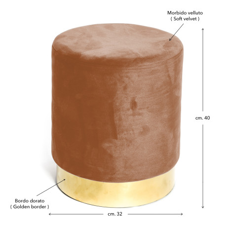 Pouf Poggiapiedi Velvet in Velluto Ruggine con Base Dorata | Ø32xH40 cm, Elegante e Resistente 2