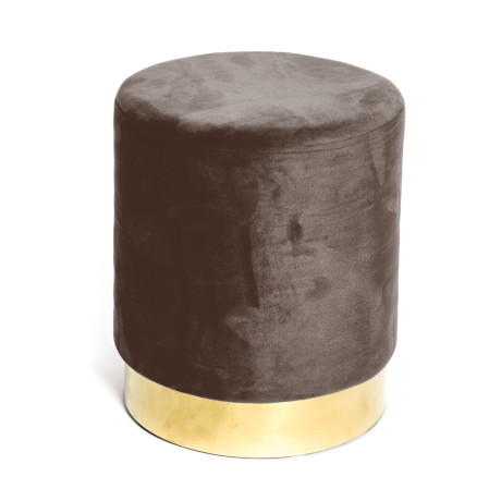 Velvet Footstool Pouf in Brown Velvet with Golden Base | Ø32xH40 cm, Elegant and Resistant