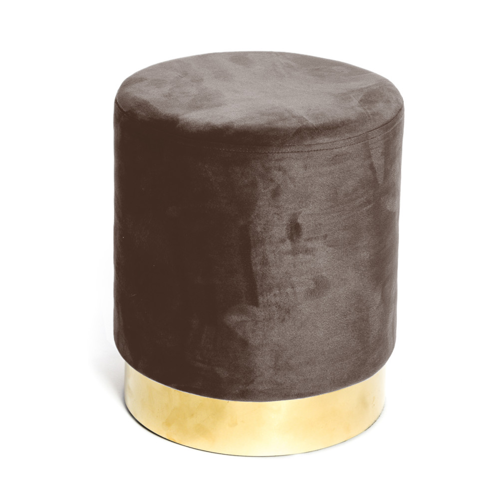 Pouf Poggiapiedi Velvet in Velluto Marrone con Base Dorata | Ø32xH40 cm, Elegante e Resistente