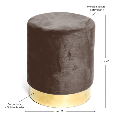 Pouf Poggiapiedi Velvet in Velluto Marrone con Base Dorata | Ø32xH40 cm, Elegante e Resistente 2