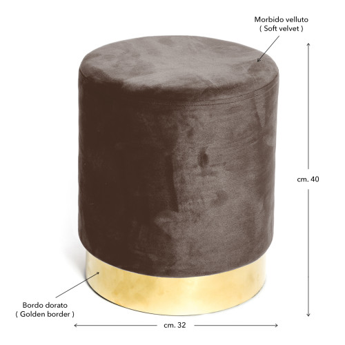 Pouf repose-pieds en velours marron avec base dorée | Ø32xH40 cm, élégant et résistant