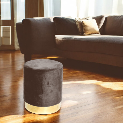 Pouf repose-pieds en velours marron avec base dorée | Ø32xH40 cm, élégant et résistant