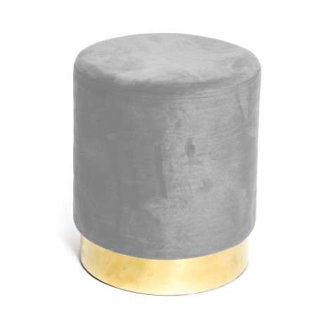 Samt Fußhocker Pouf aus hellgrauem Samt mit goldenem Gestell | Ø32xH40 cm, elegant und widerstandsfähig