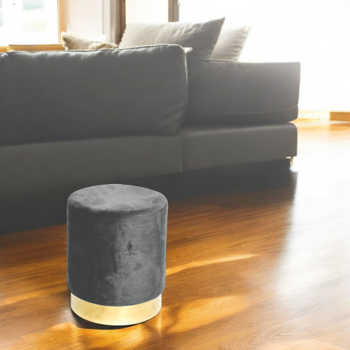 Pouf Poggiapiedi Velvet in Velluto Grigio Scuro con Base Dorata | Ø32xH40 cm, Elegante e Resistente