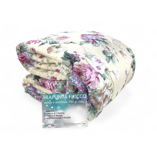 trapunta fiocco sanderson fiore beige invernale - piumone caldo elegante 300 gr/mq made in italy
