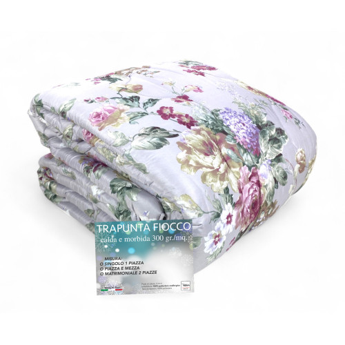 Edredón © sanderson lazo de flores gris invierno - Edredón cálido 300 gr/m², elegante estampado floral, hecho en Italia