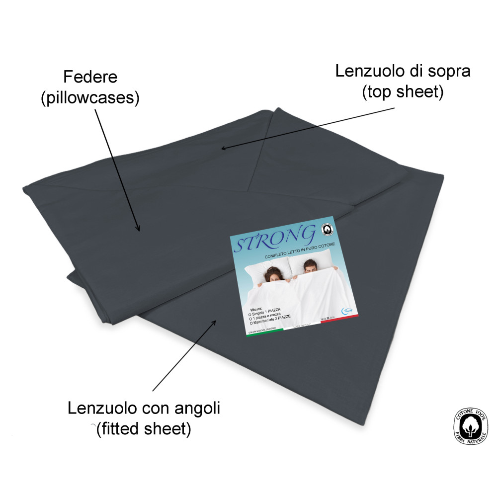 Bleigraues Bettwäsche-Set aus 100% Baumwolle, Made in Italy, waschbar