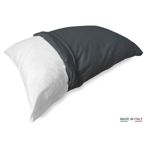 Pair of Pillowcases Lead Grey 100% Cotton, Made in Italy, Washable, 52x82 cm