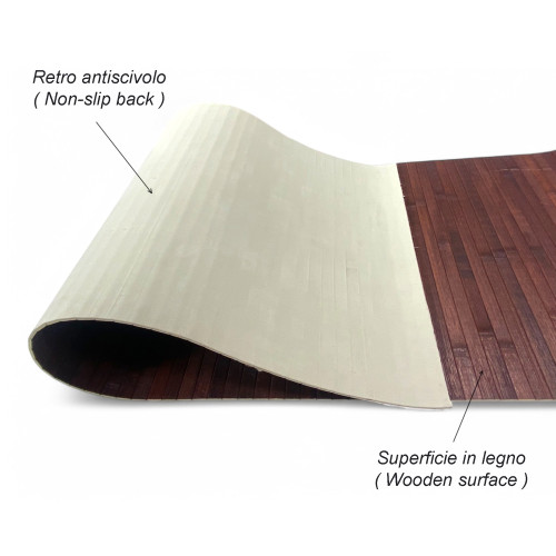 TAPIS DE CUISINE EN BOIS BAMBOU BOISÉ UNI MARRON