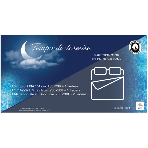 Copripiumino in Cotone Tinta Unita Azzurro – Tempo di Dormire, 100% Puro Cotone, Morbido e Traspirante