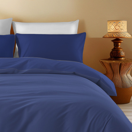 Copripiumino in Cotone Tinta Unita Blu Scuro - Tempo di Dormire, 100% Puro Cotone, Morbido e Traspirante 2