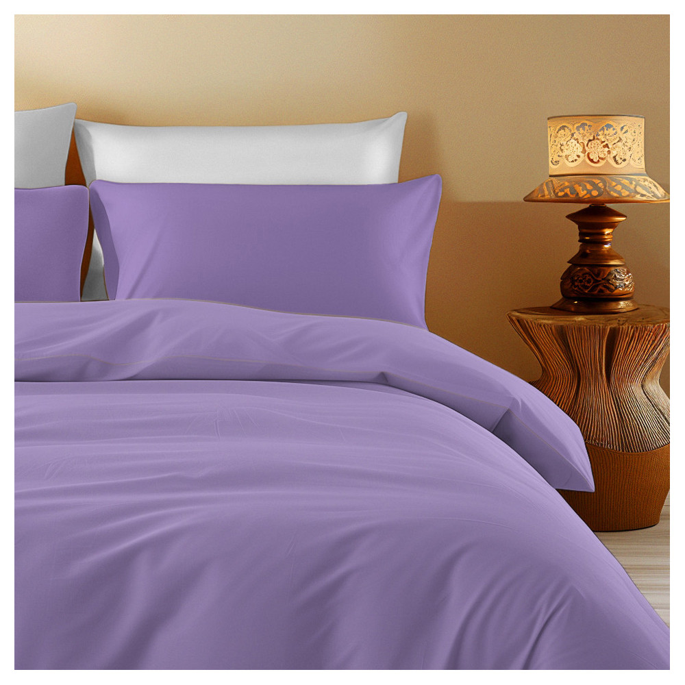 Housse de couette en coton uni lilas - Sleep Time, 100 % pur coton, douce et respirante