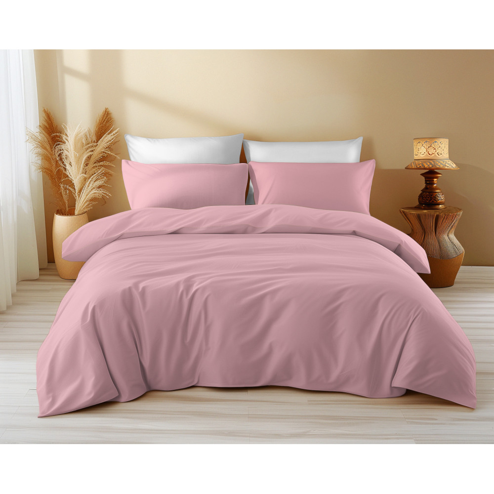 Copripiumino in Cotone Tinta Unita Rosa - Tempo di Dormire, 100% Puro Cotone, Morbido e Traspirante