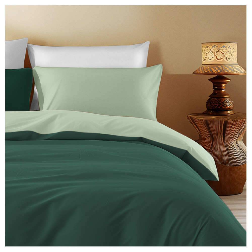 Double Face Duvet Cover Dark Green/Light Green - 100% Cotton, Soft and Breathable